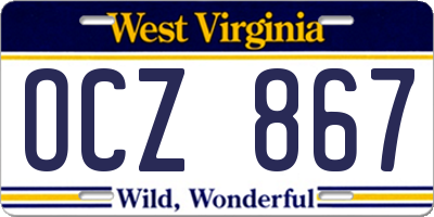 WV license plate OCZ867