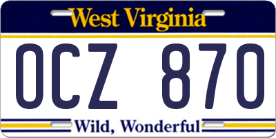 WV license plate OCZ870