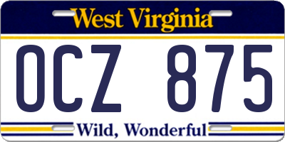 WV license plate OCZ875