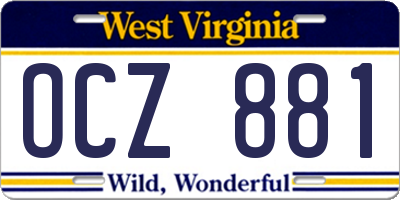 WV license plate OCZ881