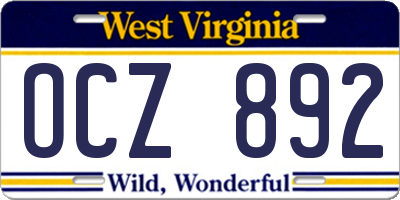 WV license plate OCZ892
