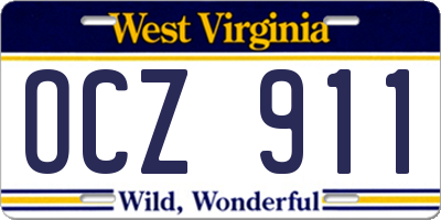 WV license plate OCZ911