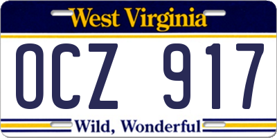 WV license plate OCZ917