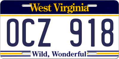 WV license plate OCZ918