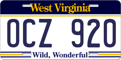 WV license plate OCZ920