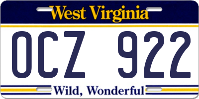 WV license plate OCZ922