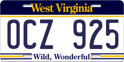 WV license plate OCZ925