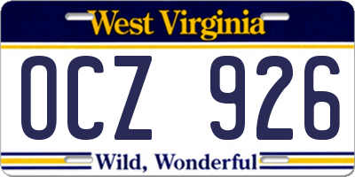 WV license plate OCZ926