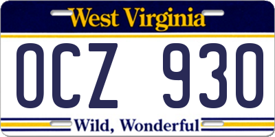 WV license plate OCZ930