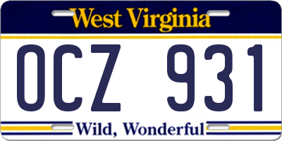 WV license plate OCZ931
