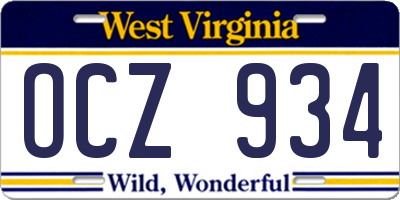 WV license plate OCZ934