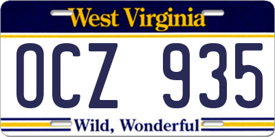 WV license plate OCZ935