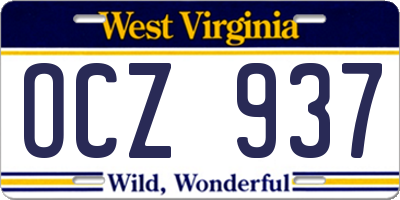 WV license plate OCZ937