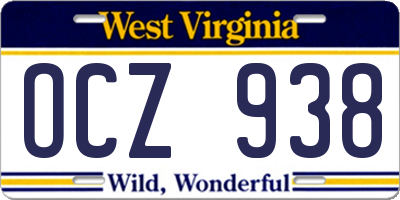 WV license plate OCZ938