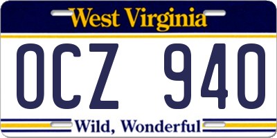 WV license plate OCZ940