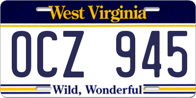 WV license plate OCZ945