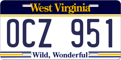 WV license plate OCZ951