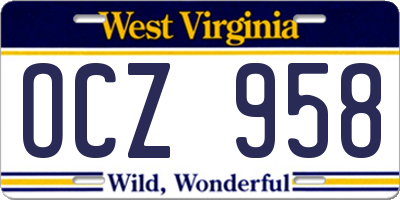 WV license plate OCZ958