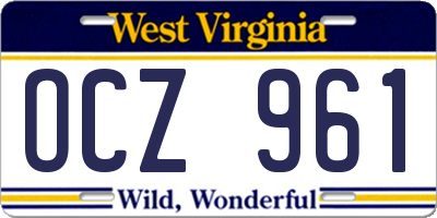 WV license plate OCZ961