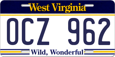 WV license plate OCZ962