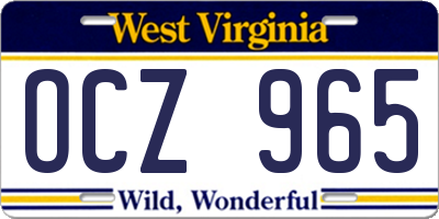 WV license plate OCZ965