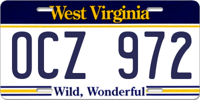WV license plate OCZ972