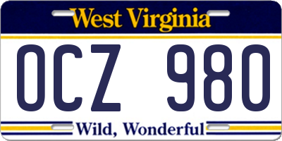 WV license plate OCZ980