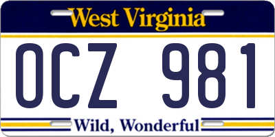 WV license plate OCZ981