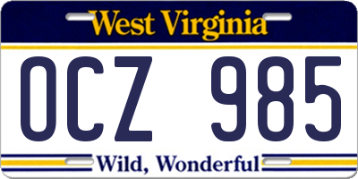 WV license plate OCZ985