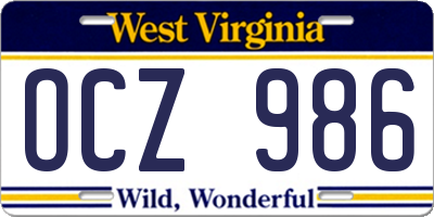 WV license plate OCZ986