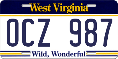 WV license plate OCZ987