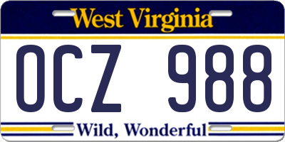WV license plate OCZ988