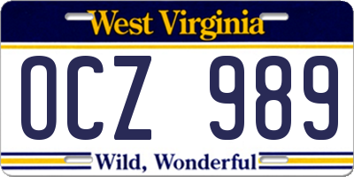 WV license plate OCZ989