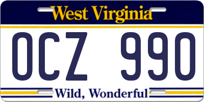 WV license plate OCZ990