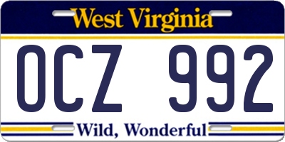 WV license plate OCZ992