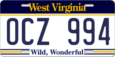 WV license plate OCZ994
