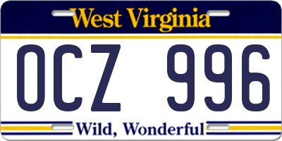 WV license plate OCZ996