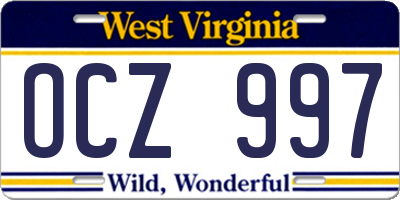 WV license plate OCZ997