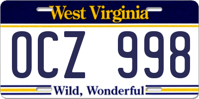 WV license plate OCZ998