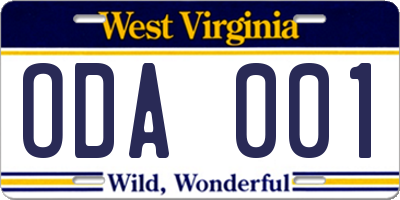 WV license plate ODA001