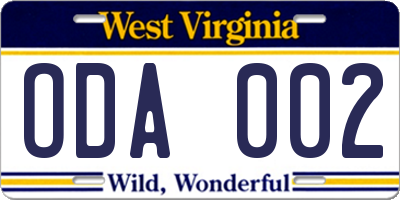 WV license plate ODA002