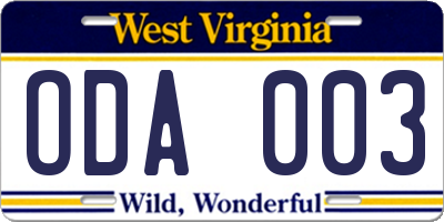 WV license plate ODA003