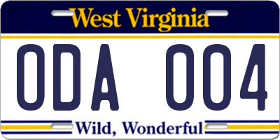 WV license plate ODA004