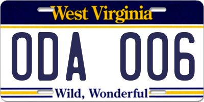 WV license plate ODA006