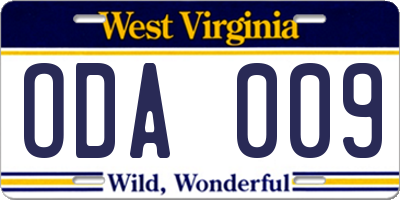 WV license plate ODA009