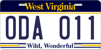 WV license plate ODA011