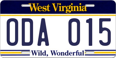 WV license plate ODA015