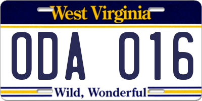 WV license plate ODA016