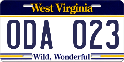 WV license plate ODA023