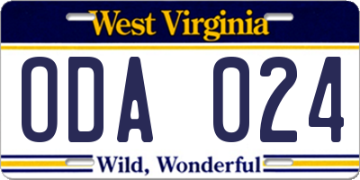WV license plate ODA024
